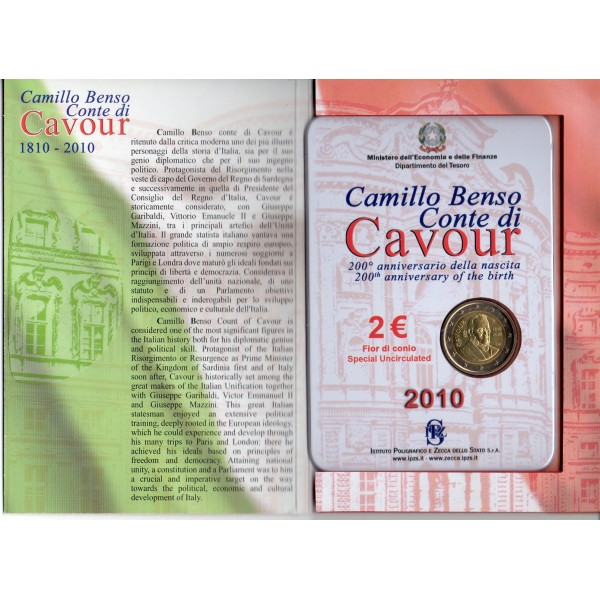 2 euros commémorative BU, Italie, 2010, Comte de Cavour