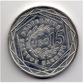 Pièce 15 euros France 2008 Semeuse Argent