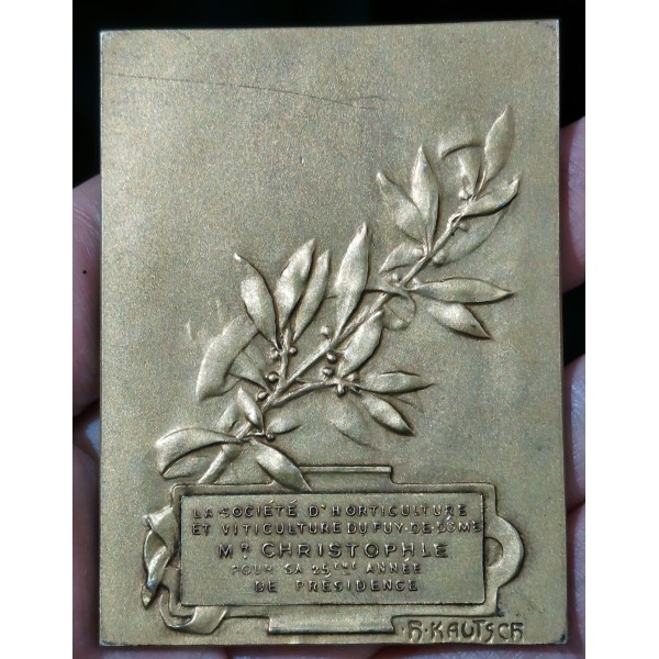 Plaque Médaille Société horticulture Puy de dome 1912 argent