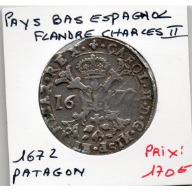 Pays-Bas Espagnols Flandre 1 Patagon 1672 Bruges TTB Km.63 Charles II