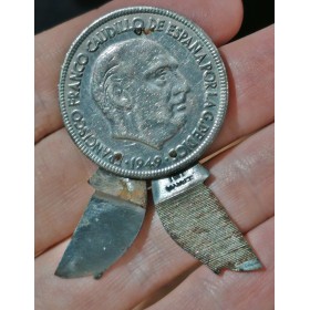 5 Pesetas 1949 transformée couteau pliant