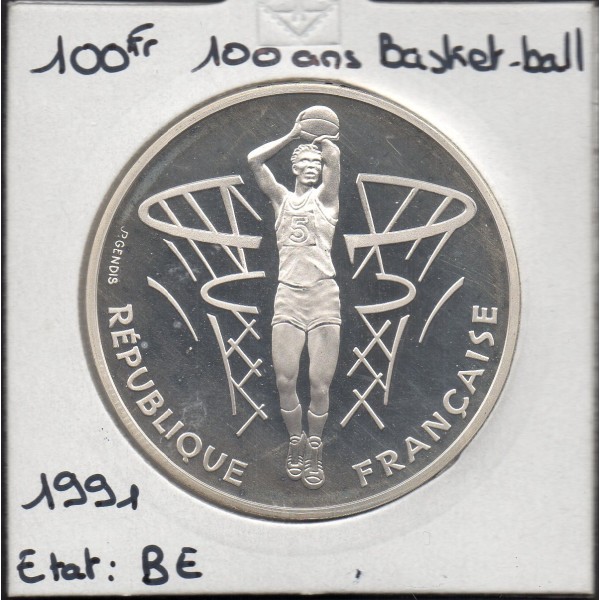 100 francs Argent BE 1991, 100 ans Basket-ball - Le Lancer Franc