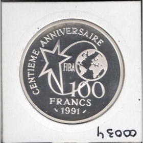 100 francs Argent BE 1991, 100 ans Basket-ball - Le Lancer Franc