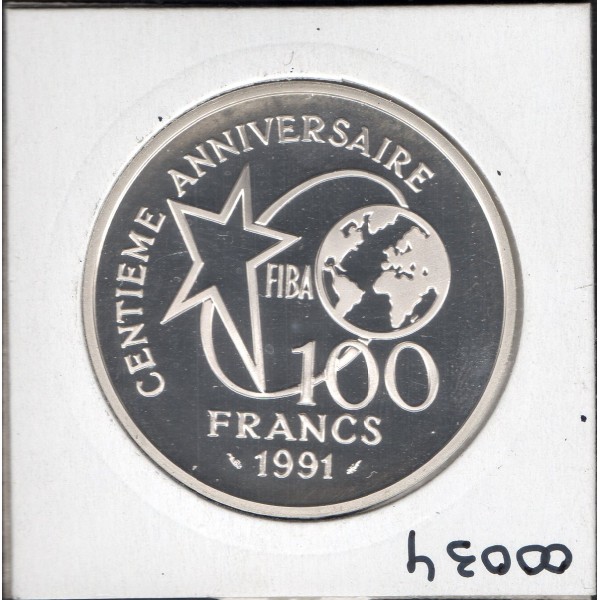 100 francs Argent BE 1991, 100 ans Basket-ball - Le Lancer Franc