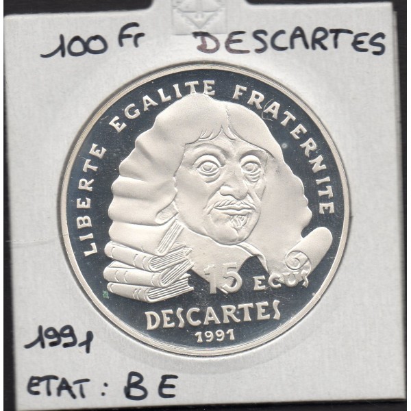 100 francs/15 écus Descartes 1991 BE, France pièce de monnaie