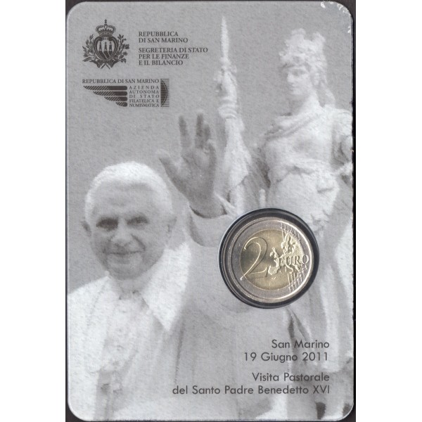 Pièce 2 euros BU Coincard, Saint-Marin 2011, Visite Pastoral Pape Benoît XVI