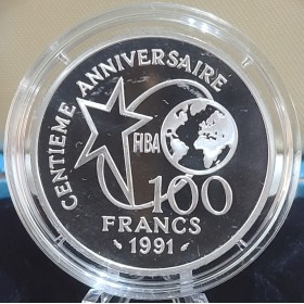 100 francs Argent BE 1991, 100 ans Basket-ball - Le Dribble
