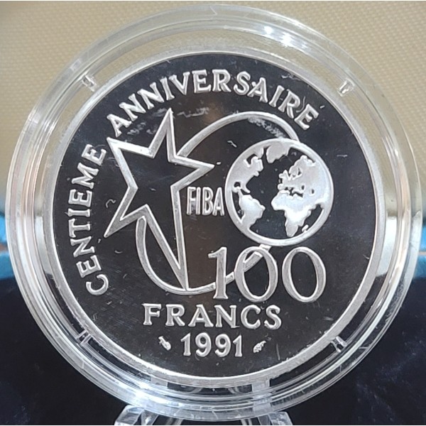 100 francs Argent BE 1991, 100 ans Basket-ball - Le Dribble