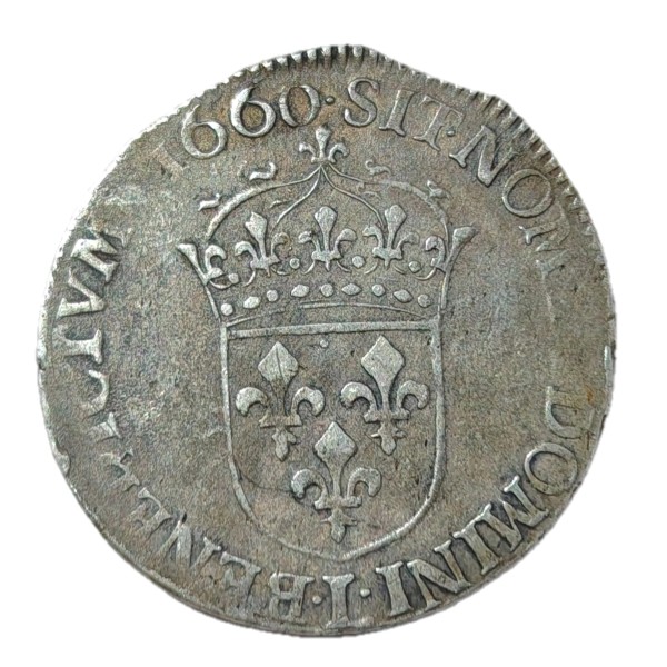 1/2 Ecu au buste juvénile 1660 L Bayonne TTB- Louis XIV