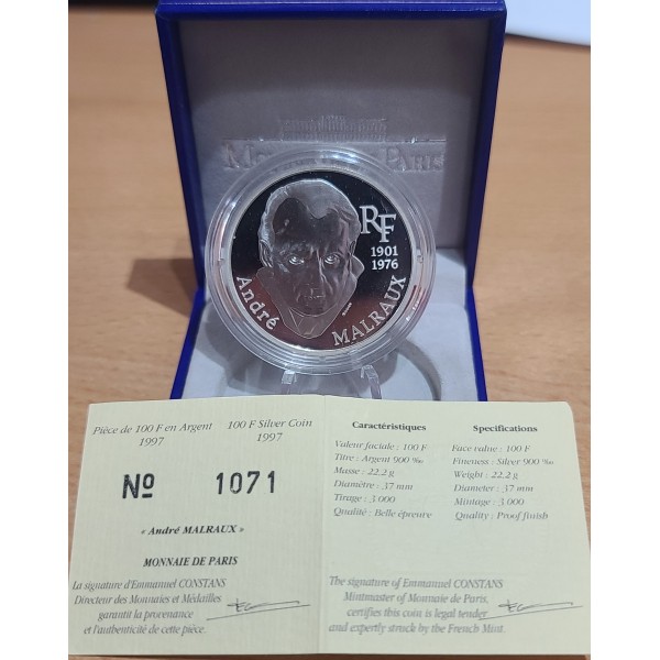 100 francs Argent BE, 1997, André Malraux