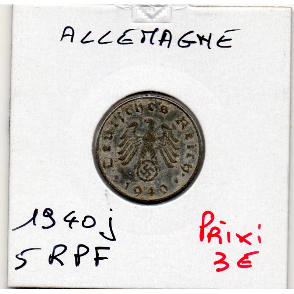 Allemagne 5 reichspfennig 1940 J, TTB KM.100 Swastika