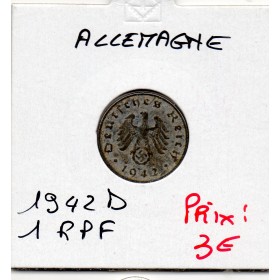 Allemagne 1 reichspfennig 1942 D, TTB KM.97 Swastika