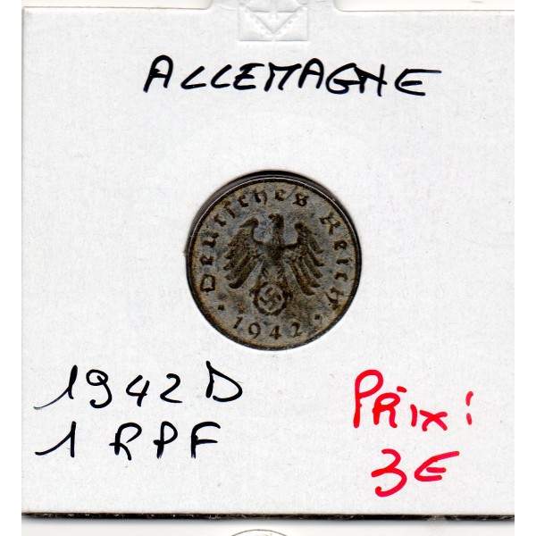 Allemagne 1 reichspfennig 1942 D, TTB KM.97 Swastika