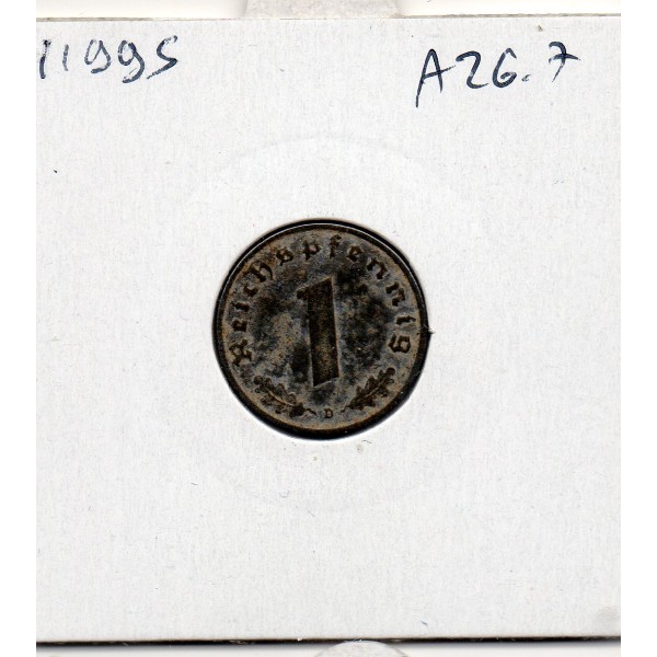 Allemagne 1 reichspfennig 1942 D, TTB KM.97 Swastika