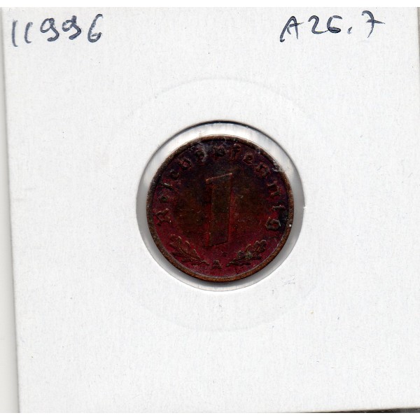 Allemagne 1 reichspfennig 1939 A, TTB KM.89 swastika