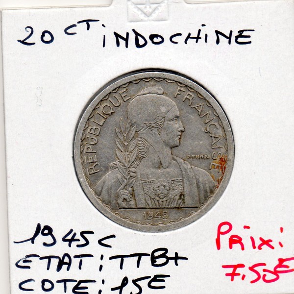 Indochine 20 cents 1945 C Castelsarrazin TTB+, Lec.253