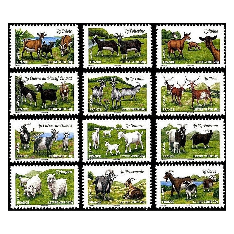 Autoadhésifs Yvert No 1096-1107 Faune Les Chèvres de nos régions 2015