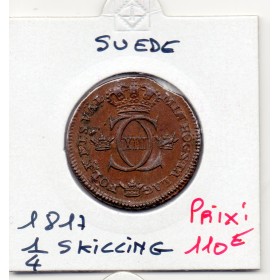 Suède 1/4 Skilling 1817 Sup, KM.592 Carl XIII