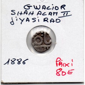 Inde Gwalior 1/8 Rupee 1886 TTB Shah Alam II Jiyaji Rao