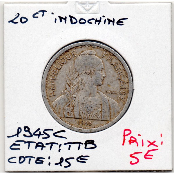 Indochine 20 cents 1945 C Castelsarrazin TTB, Lec.253 Turin
