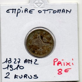 Empire Ottoman 2 Kurus 1327 AH an 2 - 1910 TTB, KM.749 Mehmet V