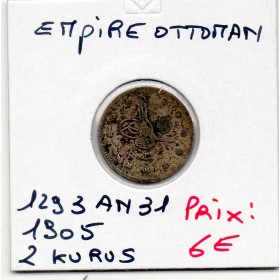 Empire Ottoman 2 Kurus 1293 AH an 31- 1905 TTB, KM.749 Abdul Hamid II