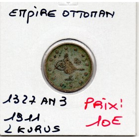 Empire Ottoman 2 Kurus 1327 AH an 3 - 1911 TTB, KM.749 Mehmet V