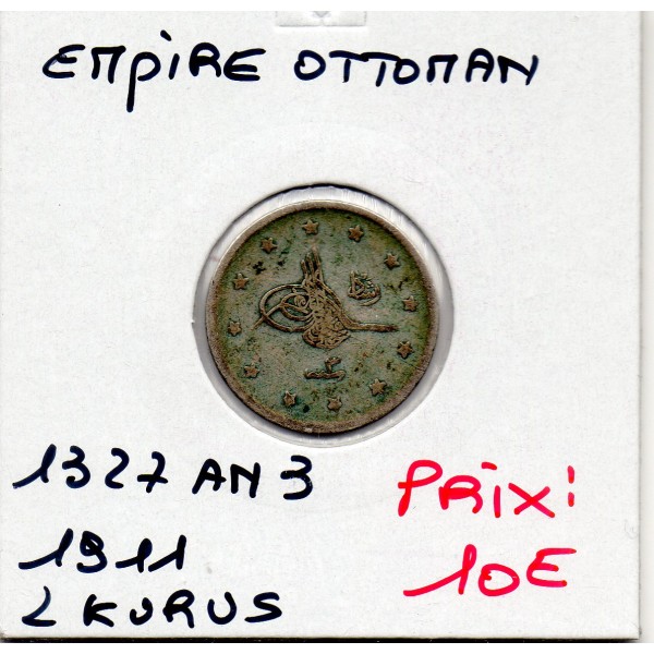 Empire Ottoman 2 Kurus 1327 AH an 3 - 1911 TTB, KM.749 Mehmet V