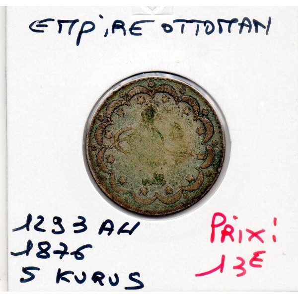 Empire Ottoman 5 Kurus 1293 AH - 1876 TB, KM.720 Abdulhamid