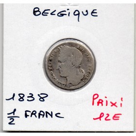 Belgique 1/2 Franc 1838 B, KM.6 Leopold 1er lauré