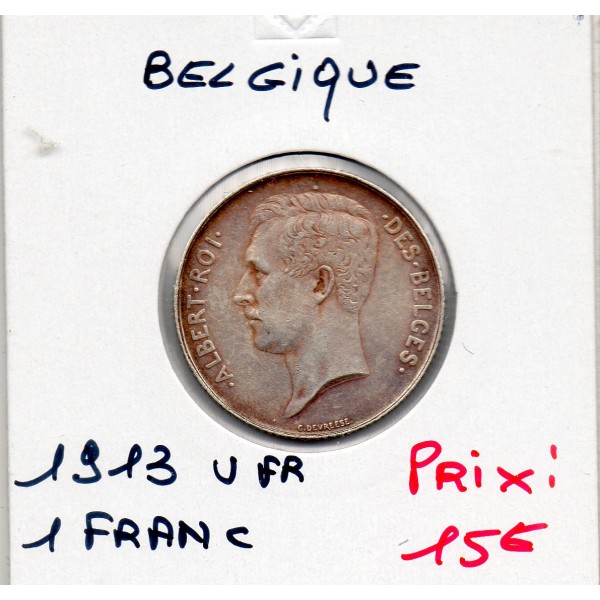 Belgique 1 Franc 1913 en Français Sup, KM.72 Albert 1er