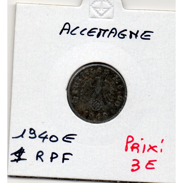 Allemagne 1 reichspfennig 1940 E, TTB KM.100 Swastika