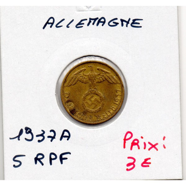 Allemagne 5 reichspfennig 1937 A, TTB KM.91 Berlin