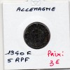 Allemagne 5 reichspfennig 1940 F, TTB KM.100 Stuttgart