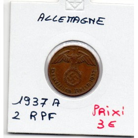 Allemagne 2 reichspfennig 1937 A, TTB KM.90 berlin