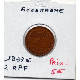 Allemagne 2 reichspfennig 1937 G, TTB KM.90 Karlsruhe