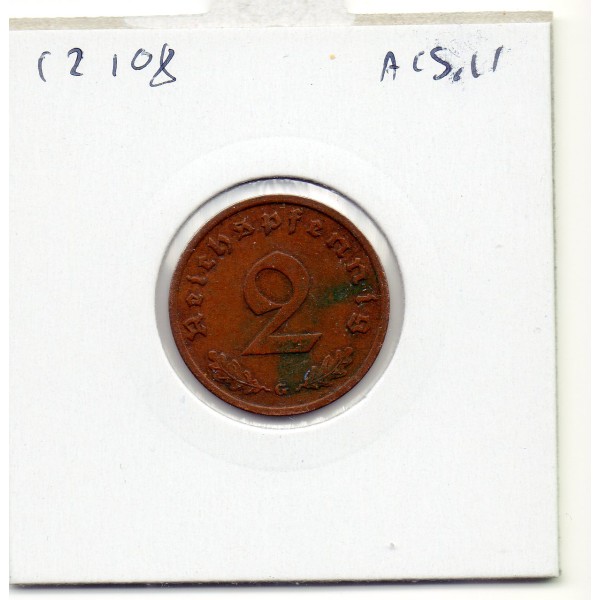 Allemagne 2 reichspfennig 1937 G, TTB KM.90 Karlsruhe