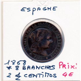 Espagne 2 1/2 centimos étoile 8 branches 1868 TB+, KM 634.1 Isabelle II
