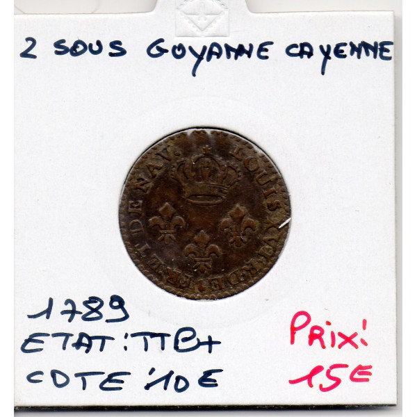 Guyane, Cayenne 2 sous 1789 A TTB+, Lec.20
