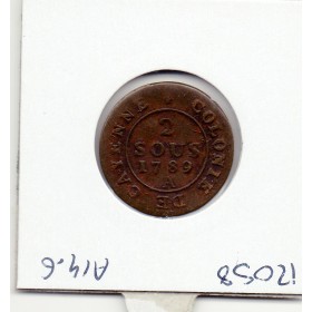 Guyane, Cayenne 2 sous 1789 A TTB+, Lec.20