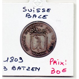 Suisse Canton Bâle Basel 3 Batzen 1809 TTB+, KM.198