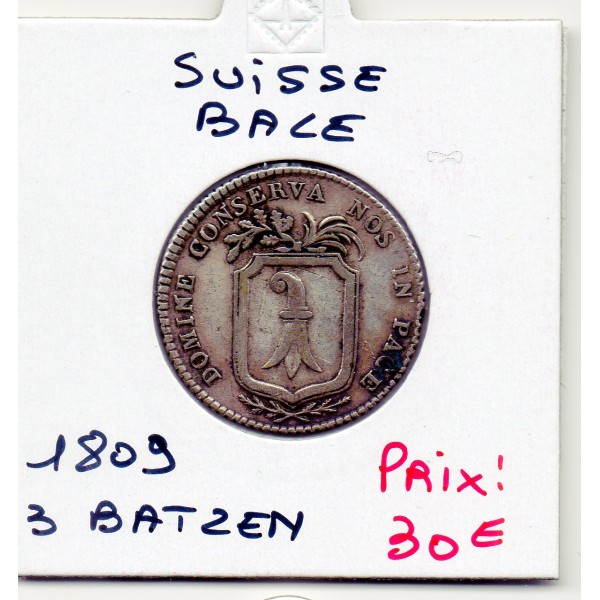 Suisse Canton Bâle Basel 3 Batzen 1809 TTB+, KM.198