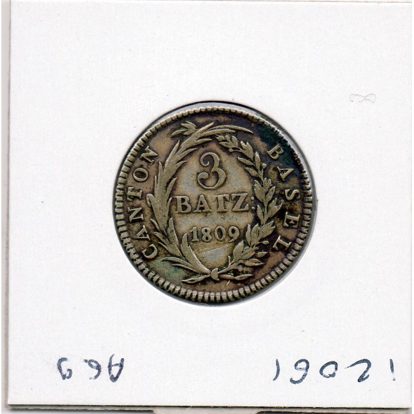 Suisse Canton Bâle Basel 3 Batzen 1809 TTB+, KM.198