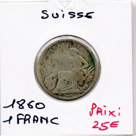 Suisse 1 franc 1860 TB, KM.9a Helvetia assise