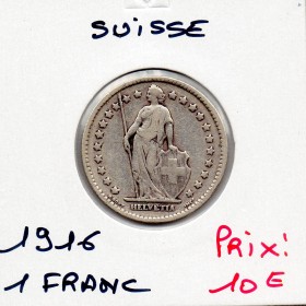 Suisse 1 franc 1916 TTB, KM.24 Helvetia debout