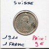 Suisse 1 franc 1911 TTB, KM.24 Helvetia Debout