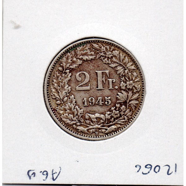 Suisse 2 francs 1945 TTB, KM.21 Helvetia Debout