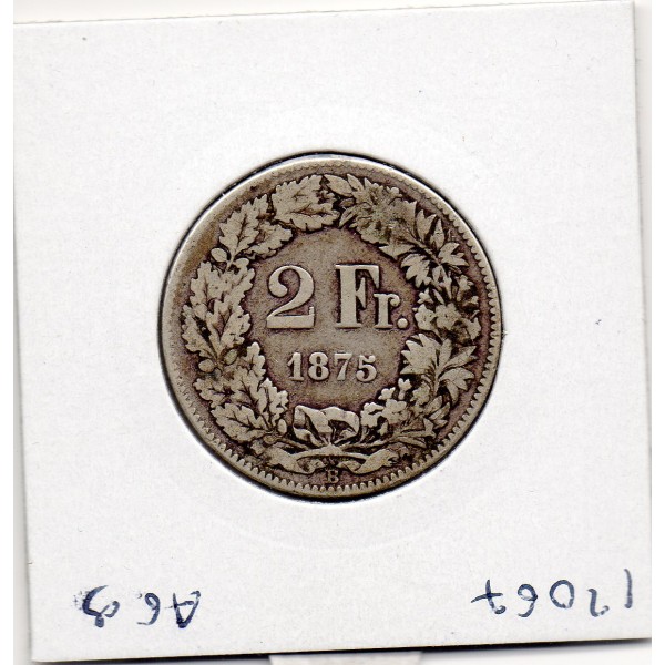 Suisse 2 francs 1875 TB, KM.21 Helvetia Debout