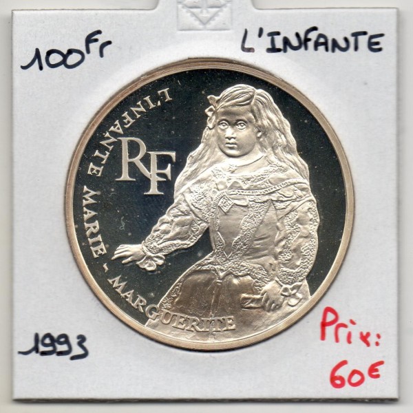 100 francs Argent, BE, 1993, L'Infante Marie-Marguerite
