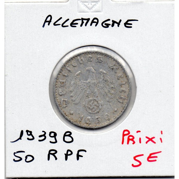 Allemagne 50 reichspfennig 1939 B, TTB KM.96 Hanovre